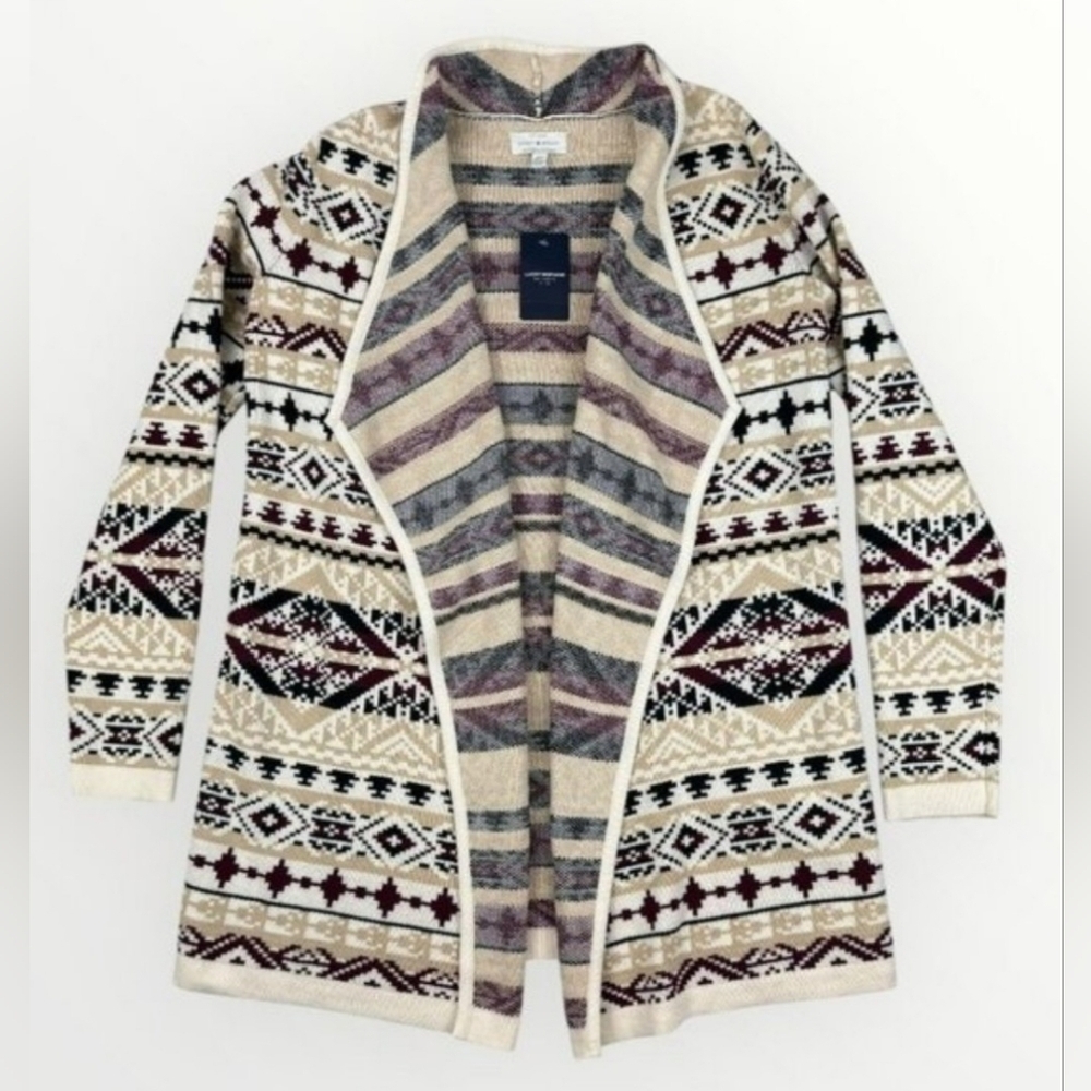Lucky Brand Women's Aztec Open Cardigan Sweater Long Sleeve, Sz S - Picture 1 of 9